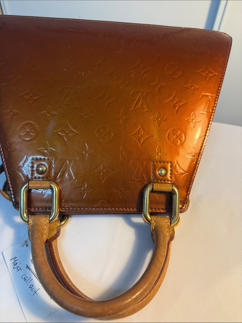 PROJECT Louis Vuitton Brown Vernis Patent Monogram Triangle Satchel - Picture 7 of 14